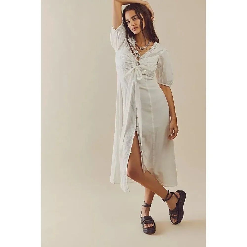 NWT FREE PEOPLE Sz XS KEEP IT ROMANTIC MIDI DRESS IN IVORY